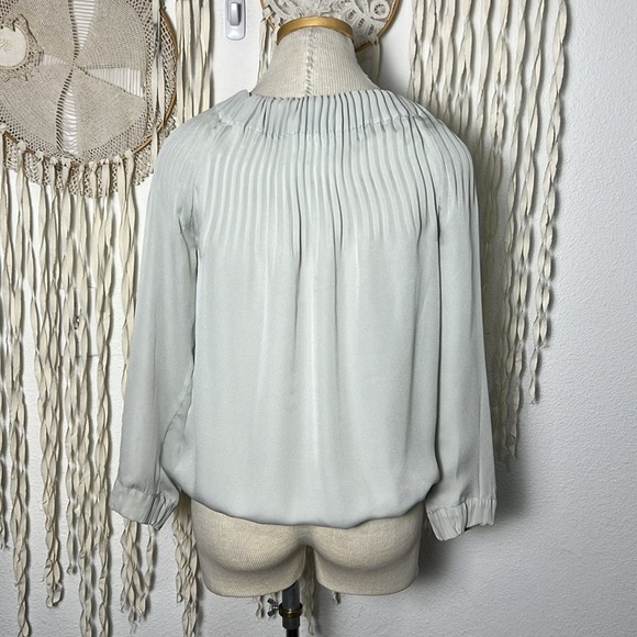 Diane Von Furstenberg Mikino Mint Colored Pleated Neckline Long Sleeve Blouse 2 - Picture 7 of 12